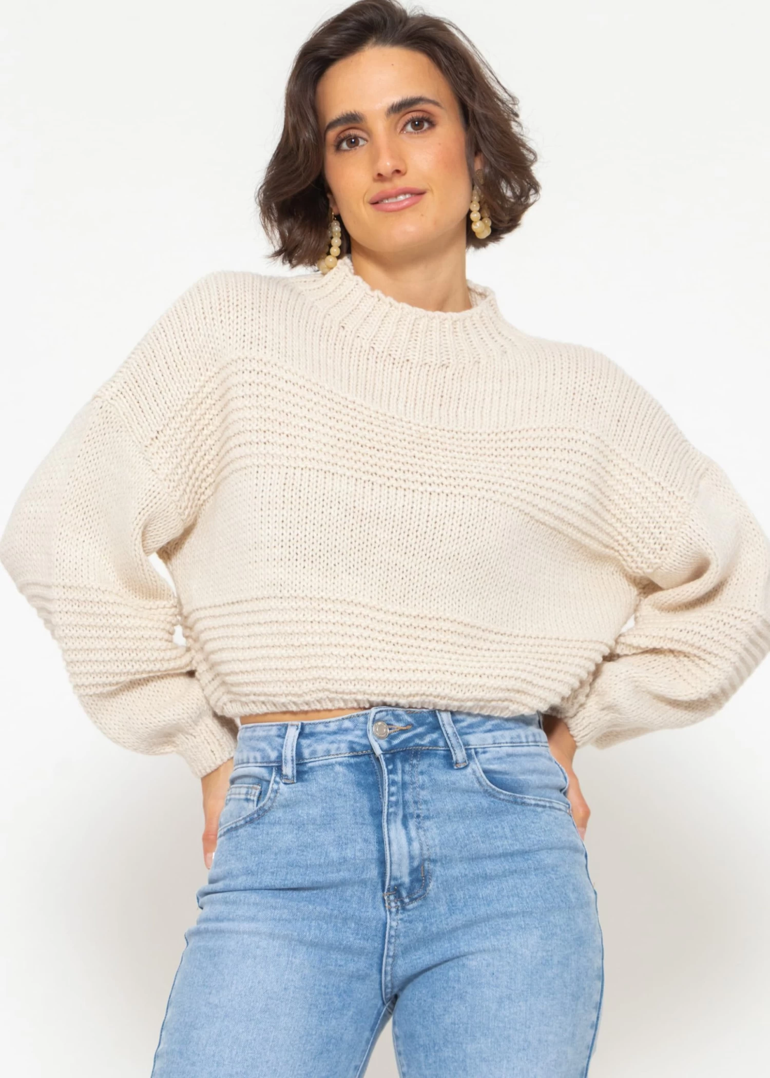 Crop Strickpullover Mit Textur - Offwhite 7 Crop Strickpullover Mit Textur - Offwhite – Bild 5