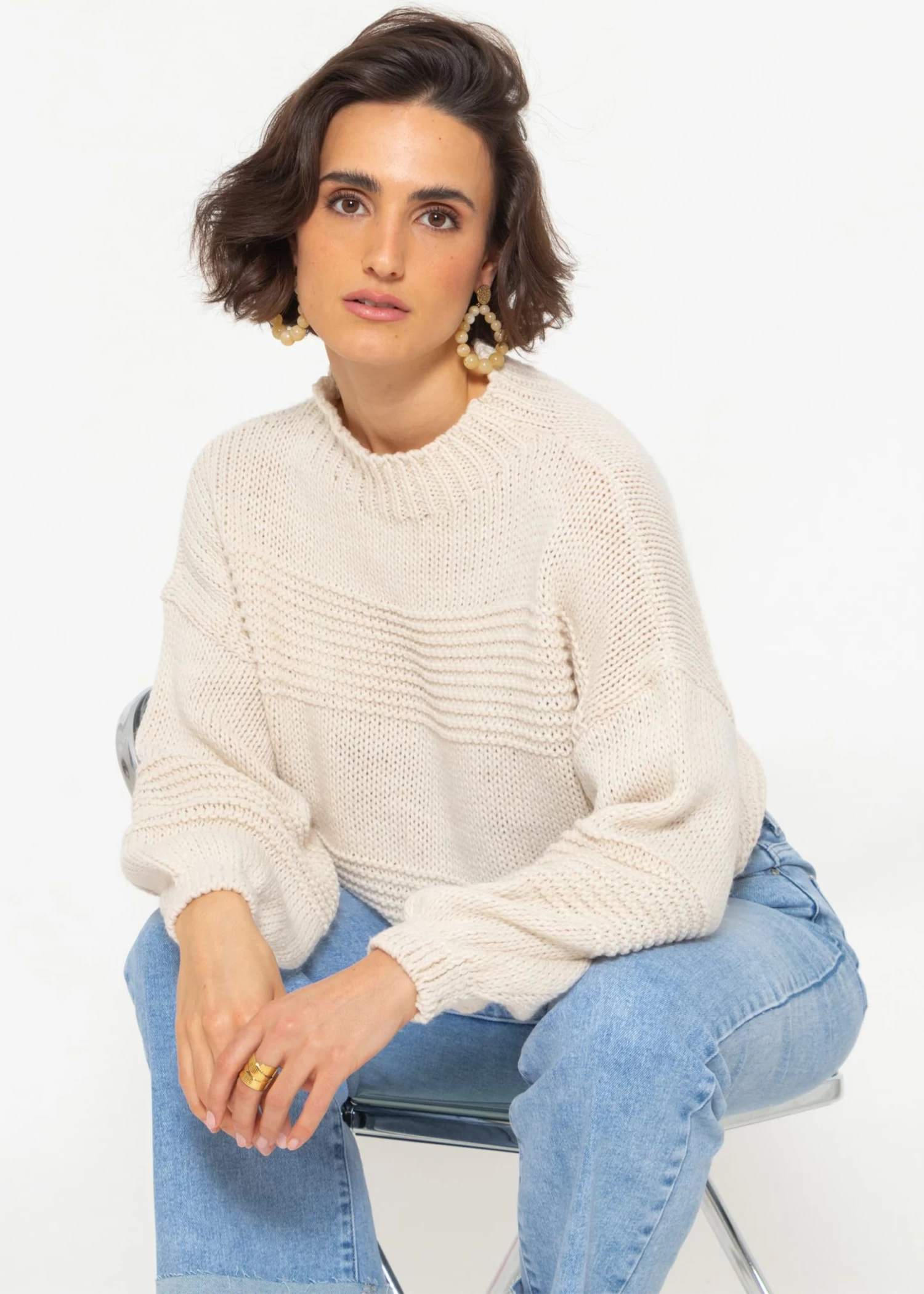 Crop Strickpullover Mit Textur - Offwhite 5 Crop Strickpullover Mit Textur - Offwhite – Bild 3