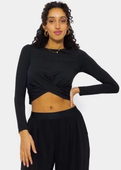 Cropped Langarmshirt, Schwarz
