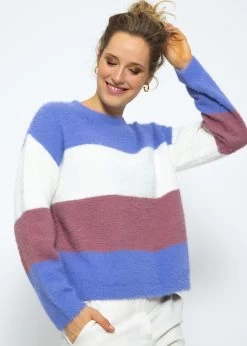 Flauschiger Pullover Mit Blockstreifen - Lila-offwhite-mauve -Sassyclassy SassyClassy flauschiger pullover mit blockstreifen lila offwhite mauve S3209P6404