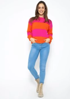 Flauschiger Pullover Mit Blockstreifen - Pink-orange -Sassyclassy SassyClassy flauschiger pullover mit blockstreifen pink orange S3209P6405 1
