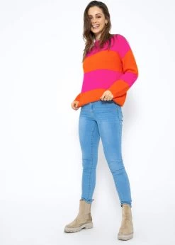 Flauschiger Pullover Mit Blockstreifen - Pink-orange -Sassyclassy SassyClassy flauschiger pullover mit blockstreifen pink orange S3209P6405 2