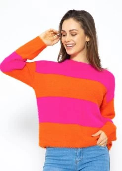 Flauschiger Pullover Mit Blockstreifen - Pink-orange -Sassyclassy SassyClassy flauschiger pullover mit blockstreifen pink orange S3209P6405 4