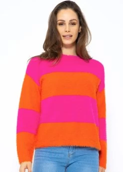 Flauschiger Pullover Mit Blockstreifen - Pink-orange -Sassyclassy SassyClassy flauschiger pullover mit blockstreifen pink orange S3209P6405 5