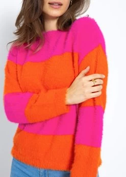 Flauschiger Pullover Mit Blockstreifen - Pink-orange -Sassyclassy SassyClassy flauschiger pullover mit blockstreifen pink orange S3209P6405 6