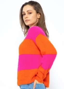 Flauschiger Pullover Mit Blockstreifen - Pink-orange -Sassyclassy SassyClassy flauschiger pullover mit blockstreifen pink orange S3209P6405 7