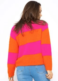 Flauschiger Pullover Mit Blockstreifen - Pink-orange -Sassyclassy SassyClassy flauschiger pullover mit blockstreifen pink orange S3209P6405 8