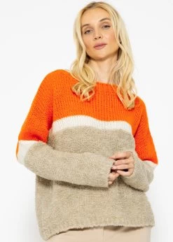 Flauschiger Pullover Mit Streifendesign - Orange-offwhite-beige -Sassyclassy SassyClassy flauschiger pullover mit streifendesign orange offwhite beige S3209P6460 2