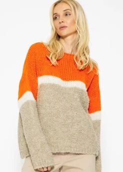 Flauschiger Pullover Mit Streifendesign - Orange-offwhite-beige -Sassyclassy SassyClassy flauschiger pullover mit streifendesign orange offwhite beige S3209P6460 3