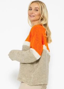 Flauschiger Pullover Mit Streifendesign - Orange-offwhite-beige -Sassyclassy SassyClassy flauschiger pullover mit streifendesign orange offwhite beige S3209P6460 4
