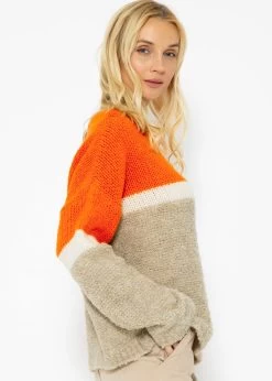 Flauschiger Pullover Mit Streifendesign - Orange-offwhite-beige -Sassyclassy SassyClassy flauschiger pullover mit streifendesign orange offwhite beige S3209P6460 6