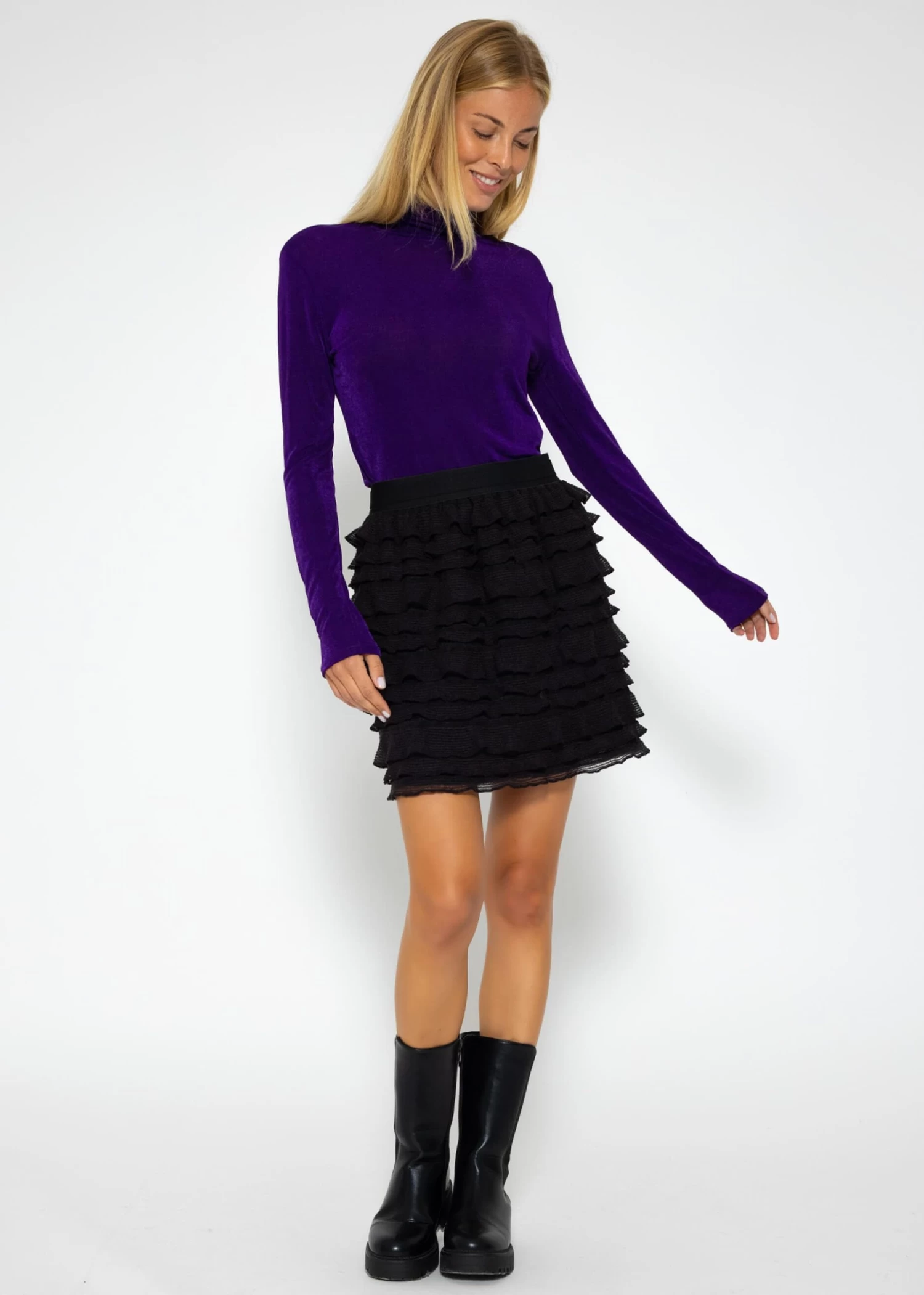 Fließendes Langarmshirt Mit Rollkragen Und Rückenausschnitt - Lila 7 Fließendes Langarmshirt Mit Rollkragen Und Rückenausschnitt - Lila – Bild 5