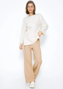 Gerippte Hose Mit Weitem Bein - Hellbeige 11 Gerippte Hose Mit Weitem Bein - Hellbeige -Sassyclassy SassyClassy gerippte Hose mit weitem bein Hellbeige S3207B5997