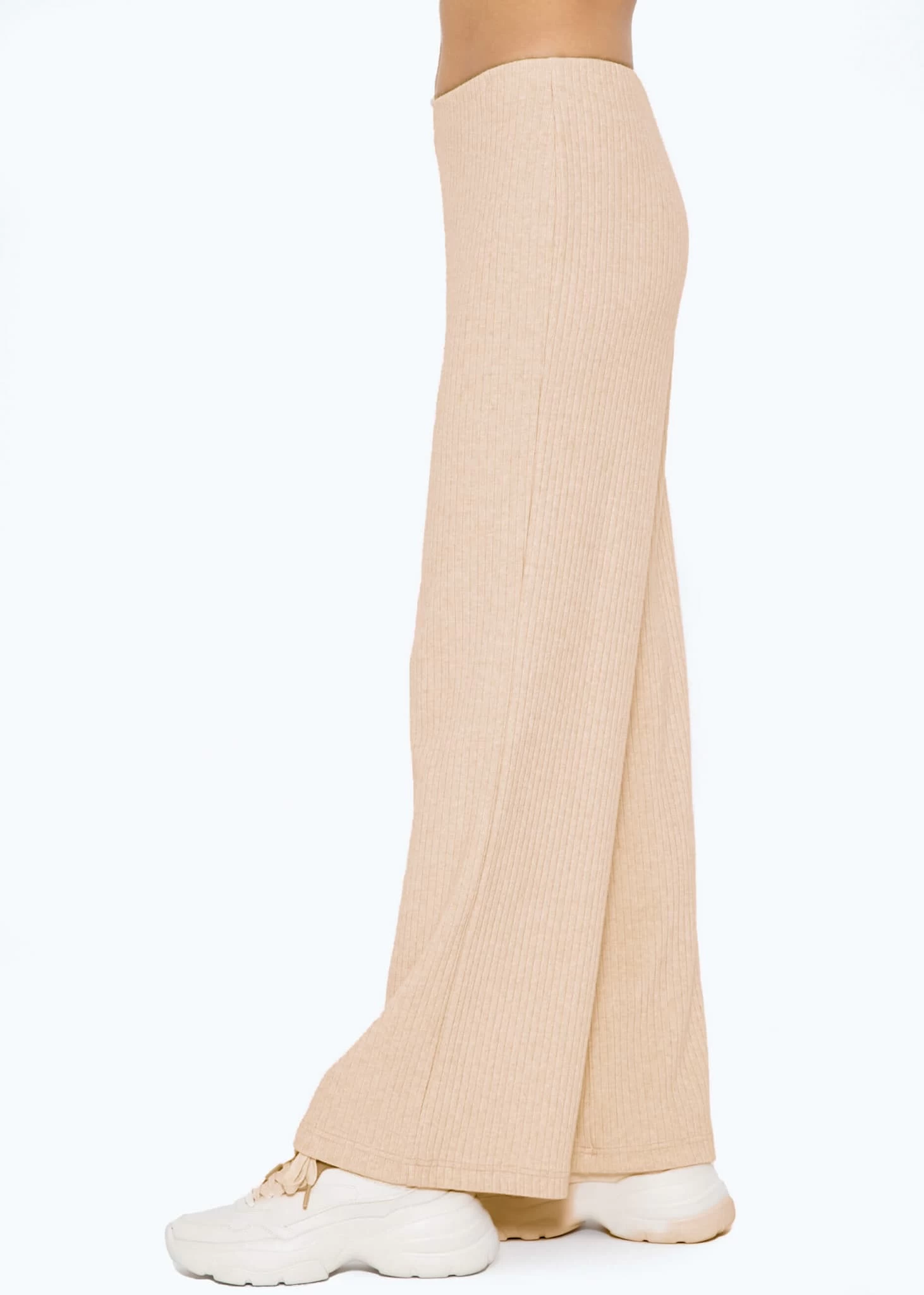 Gerippte Hose Mit Weitem Bein - Hellbeige 7 Gerippte Hose Mit Weitem Bein - Hellbeige – Bild 5