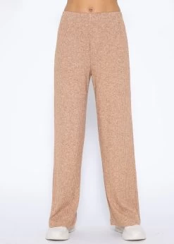 Gerippte Hose Mit Weitem Bein - Taupe