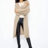 Gerippter, Langer Cardigan Mit Ballonärmel - Taupe