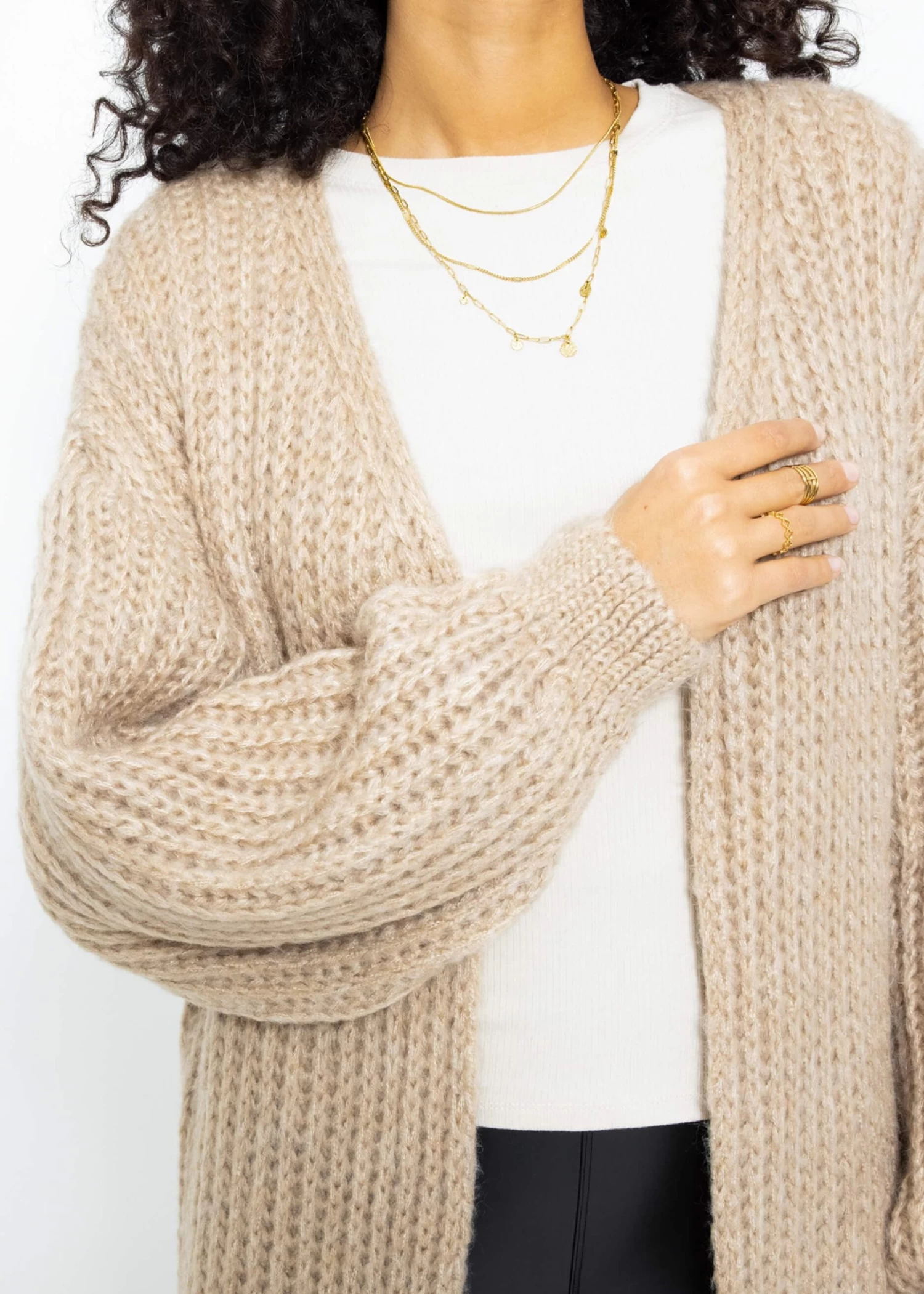 Gerippter, Langer Cardigan Mit Ballonärmel - Taupe 8 Gerippter, Langer Cardigan Mit Ballonärmel - Taupe – Bild 6