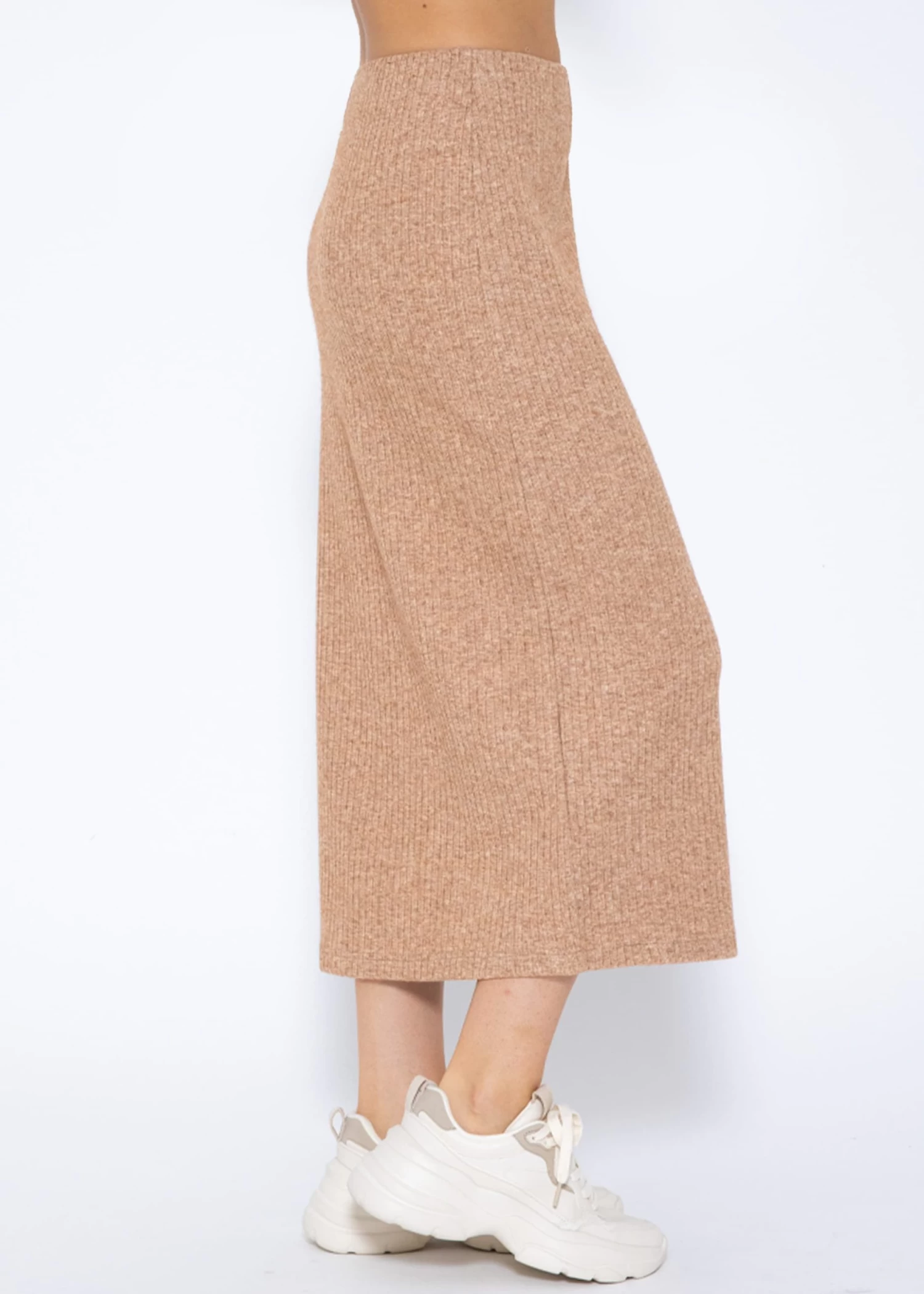 Gerippter Rock In Midi-Länge - Taupe 5 Gerippter Rock In Midi-Länge - Taupe – Bild 3