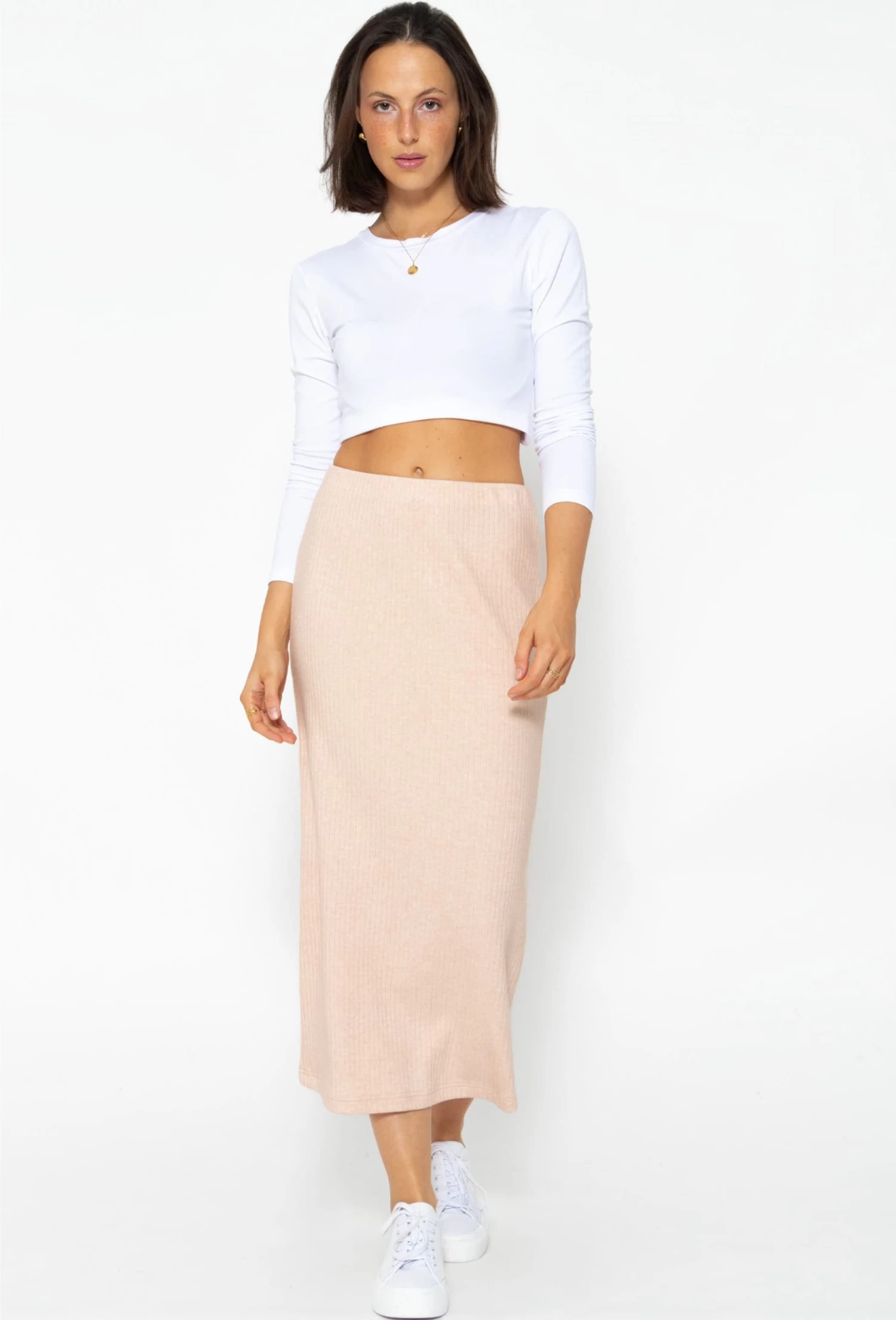 Gerippter Rock In Midi-Länge - Hellbeige 4 Gerippter Rock In Midi-Länge - Hellbeige – Bild 2