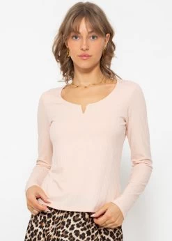 Geripptes Langarmshirt - Apricot