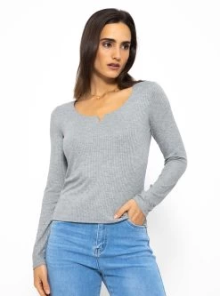 Geripptes Langarmshirt - Hellgrau -Sassyclassy SassyClassy geripptes langarmshirt hellgrau S3210G6538 1