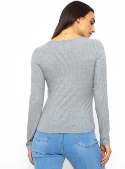 Geripptes Langarmshirt - Hellgrau -Sassyclassy SassyClassy geripptes langarmshirt hellgrau S3210G6538 3