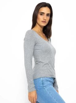 Geripptes Langarmshirt - Hellgrau -Sassyclassy SassyClassy geripptes langarmshirt hellgrau S3210G6538 4