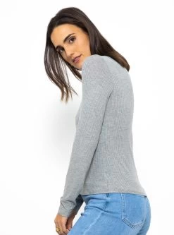 Geripptes Langarmshirt - Hellgrau -Sassyclassy SassyClassy geripptes langarmshirt hellgrau S3210G6538 6