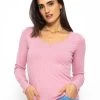 Geripptes Langarmshirt - Rosa