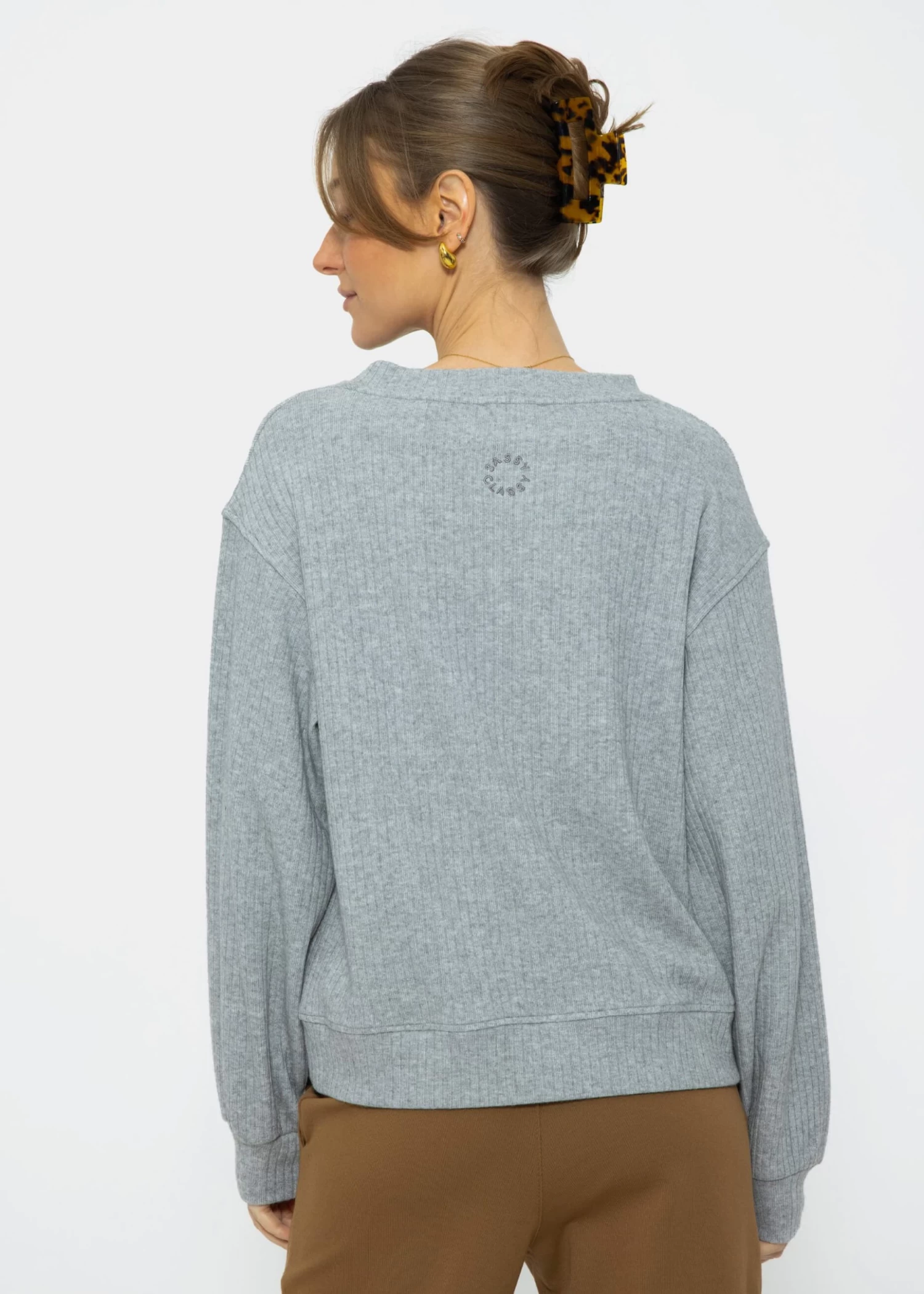 Geripptes Sweatshirt Mit Stickerei - Grau 4 Geripptes Sweatshirt Mit Stickerei - Grau – Bild 2