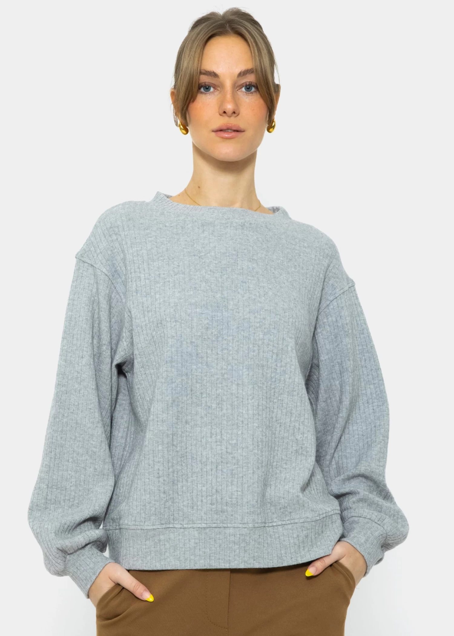 Geripptes Sweatshirt Mit Stickerei - Grau 11 Geripptes Sweatshirt Mit Stickerei - Grau – Bild 9
