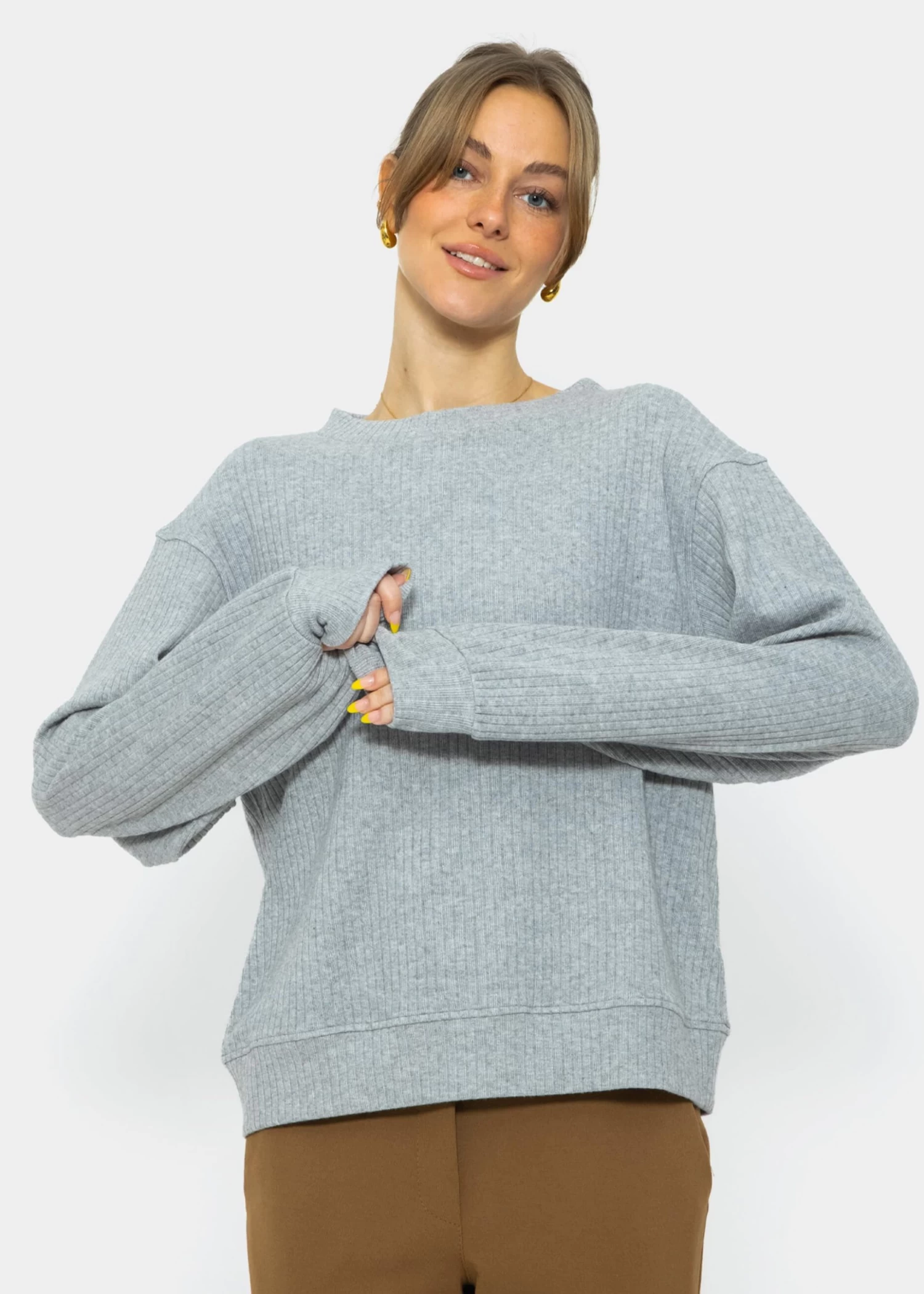 Geripptes Sweatshirt Mit Stickerei - Grau 3 Geripptes Sweatshirt Mit Stickerei - Grau