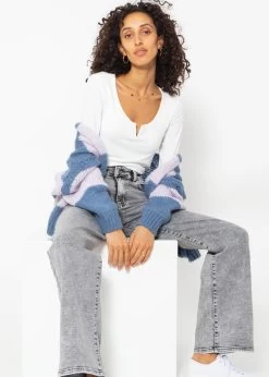 Gestreifter Oversize Cardigan - Jeansblau-flieder -Sassyclassy SassyClassy gestreifter oversize cardigan jeansblau flieder S4203C6889 1