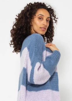 Gestreifter Oversize Cardigan - Jeansblau-flieder -Sassyclassy SassyClassy gestreifter oversize cardigan jeansblau flieder S4203C6889 2