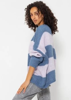 Gestreifter Oversize Cardigan - Jeansblau-flieder -Sassyclassy SassyClassy gestreifter oversize cardigan jeansblau flieder S4203C6889