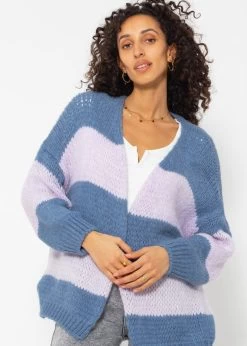 Gestreifter Oversize Cardigan - Jeansblau-flieder -Sassyclassy SassyClassy gestreifter oversize cardigan jeansblau flieder S4203C6889 4