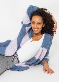 Gestreifter Oversize Cardigan - Jeansblau-flieder -Sassyclassy SassyClassy gestreifter oversize cardigan jeansblau flieder S4203C6889 5