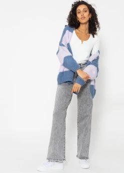 Gestreifter Oversize Cardigan - Jeansblau-flieder -Sassyclassy SassyClassy gestreifter oversize cardigan jeansblau flieder S4203C6889 6