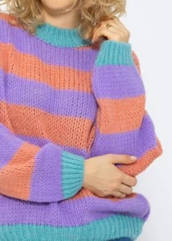 Gestreifter Pullover Mit Farbigen Blenden - Orange-lila -Sassyclassy SassyClassy gestreifter pullover mit farbigen blenden orange lila S3211P6732