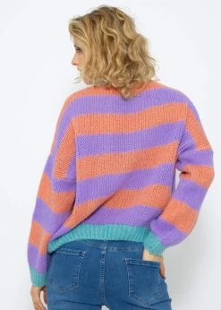 Gestreifter Pullover Mit Farbigen Blenden - Orange-lila -Sassyclassy SassyClassy gestreifter pullover mit farbigen blenden orange lila S3211P6732 3