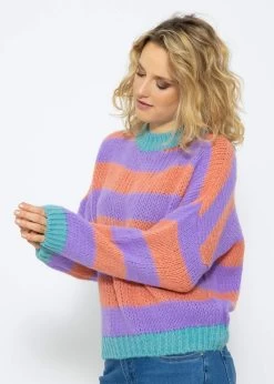 Gestreifter Pullover Mit Farbigen Blenden - Orange-lila -Sassyclassy SassyClassy gestreifter pullover mit farbigen blenden orange lila S3211P6732 6