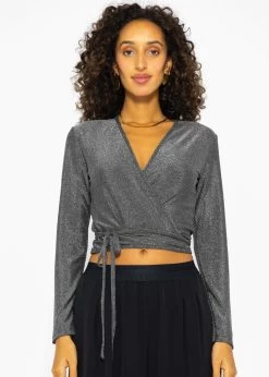 Glitzerndes Langarmshirt Zum Wickeln - Silber -Sassyclassy SassyClassy glitzerndes langarmshirt zum wickeln silber S3210C6516 3hOgjIj2Z564Vn