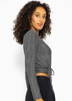 Glitzerndes Langarmshirt Zum Wickeln - Silber -Sassyclassy SassyClassy glitzerndes langarmshirt zum wickeln silber S3210C6516 5PSFmJHlnNt4GY