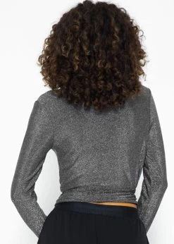 Glitzerndes Langarmshirt Zum Wickeln - Silber -Sassyclassy SassyClassy glitzerndes langarmshirt zum wickeln silber S3210C6516 6GKTtn0TSEiibG