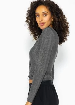 Glitzerndes Langarmshirt Zum Wickeln - Silber -Sassyclassy SassyClassy glitzerndes langarmshirt zum wickeln silber S3210C6516 7kM4z69Nr4052c