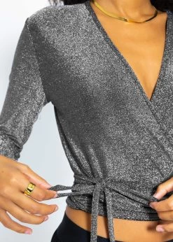 Glitzerndes Langarmshirt Zum Wickeln - Silber -Sassyclassy SassyClassy glitzerndes langarmshirt zum wickeln silber S3210C6516 9QI9Eaaerwfgdu