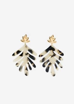 Große Blatt Ohrstecker In Schildpatt-Optik - Beige-braun