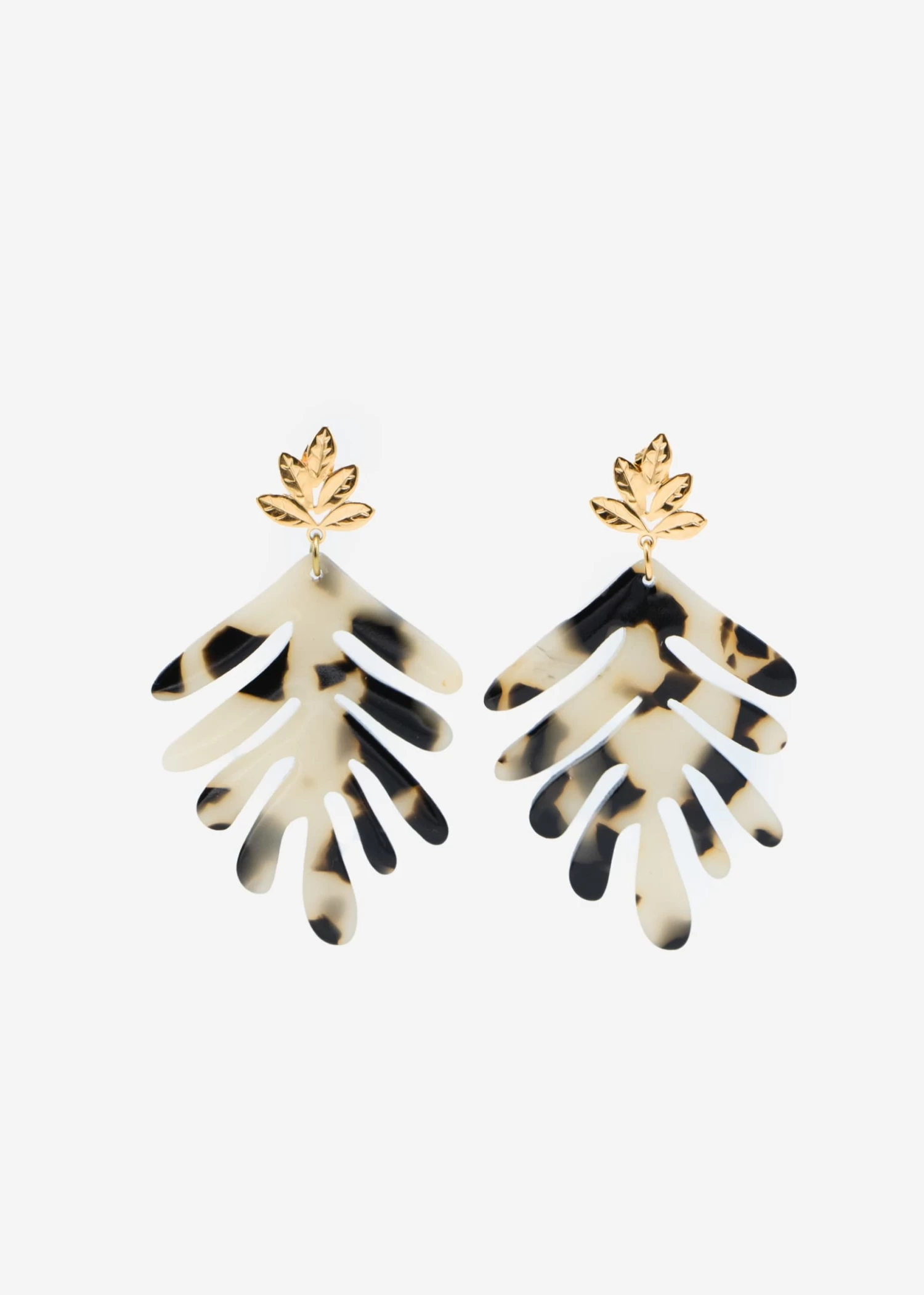 Große Blatt Ohrstecker In Schildpatt-Optik - Beige-braun 3 Große Blatt Ohrstecker In Schildpatt-Optik - Beige-braun