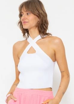Halterneck Strick Top, Weiß -Sassyclassy SassyClassy halterneck strick top weiss S3204B5795 6