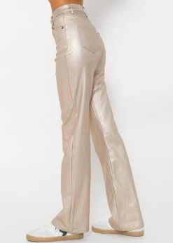 Highwaist Jeans, Metallic, Mit Geradem Bein - Gold -Sassyclassy SassyClassy highwaist jeans metallic mit geradem bein gold S4203D6827 3